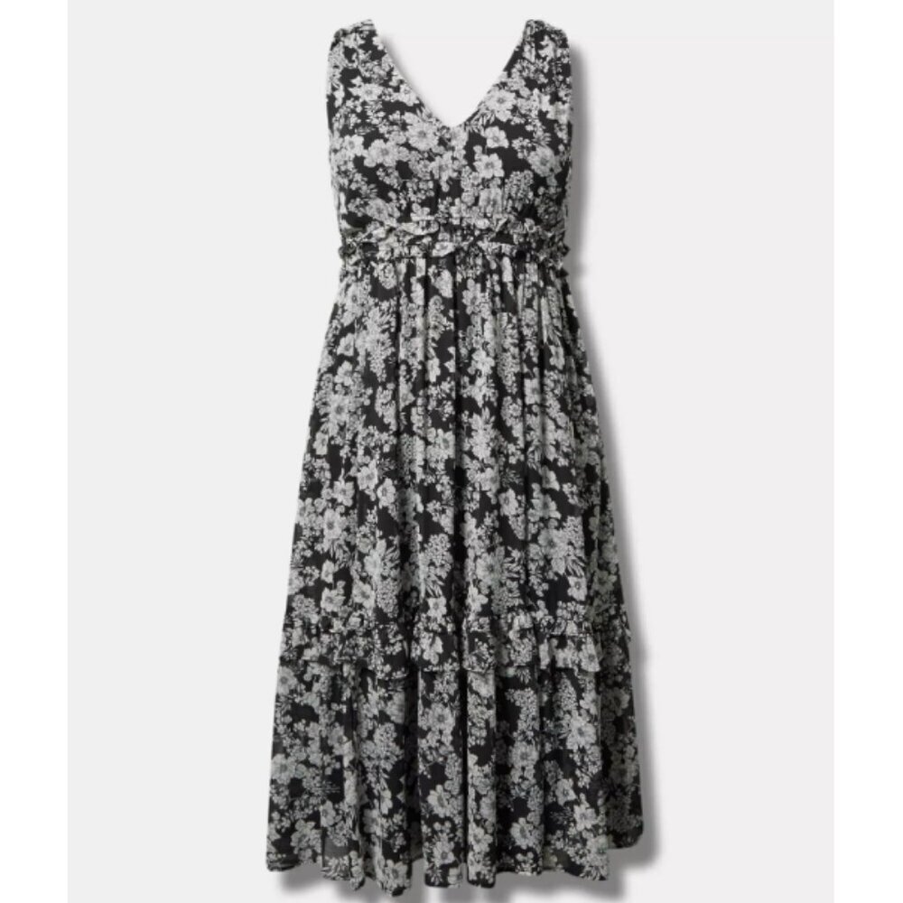 Midi V-Neck Ruffle Dress - Picture 1 of 5